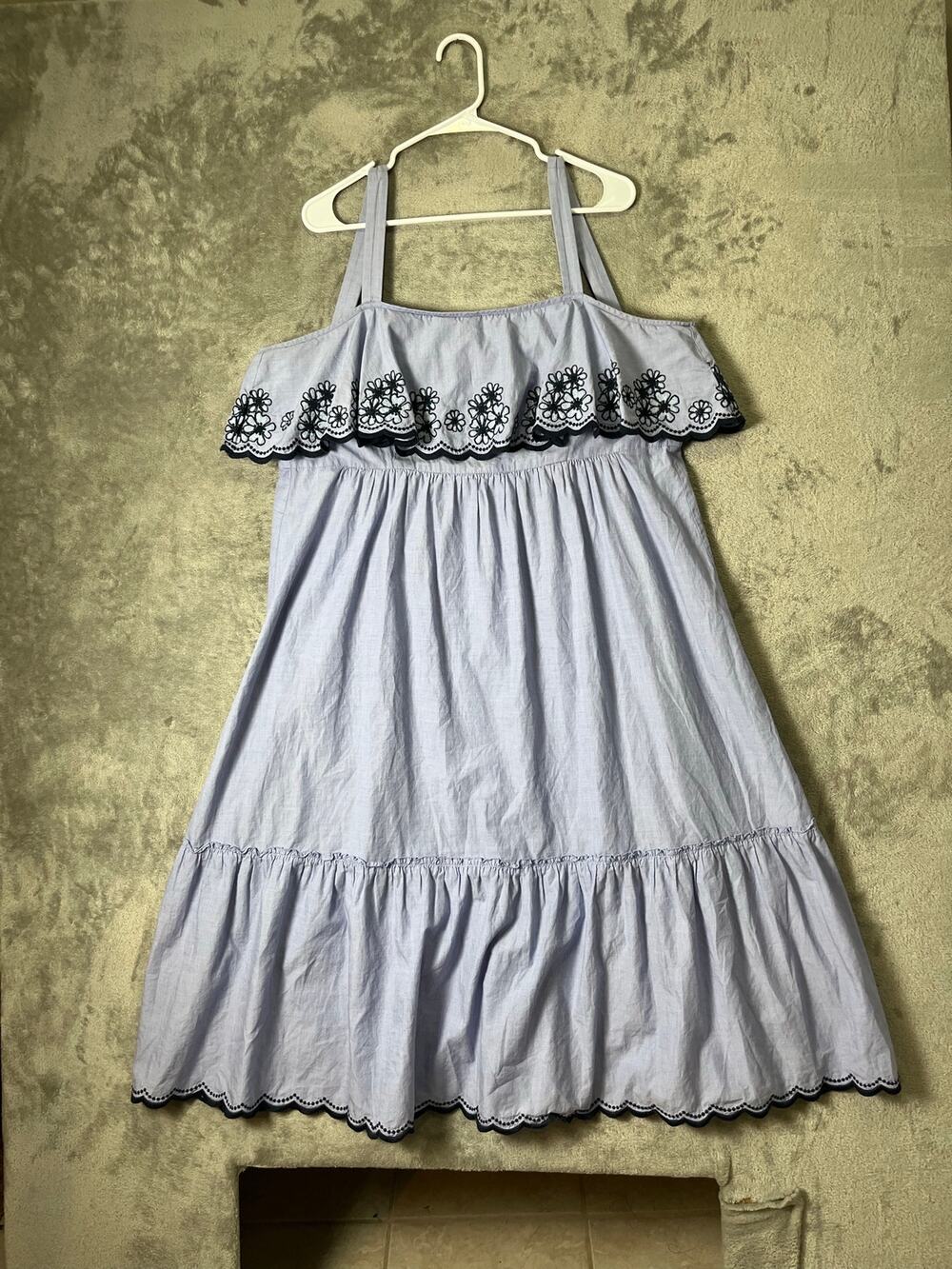 KATE SPADE Daisy Embroidered Patio Dress Blue Ruffle Tiered Preppy Feminine XL